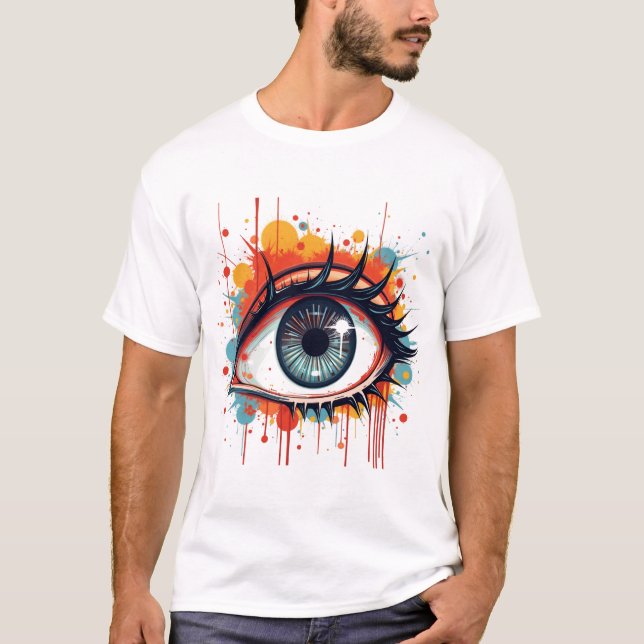 "Piercing Gaze" - Abstract Eye Graphic Art T-Shirt (Front)