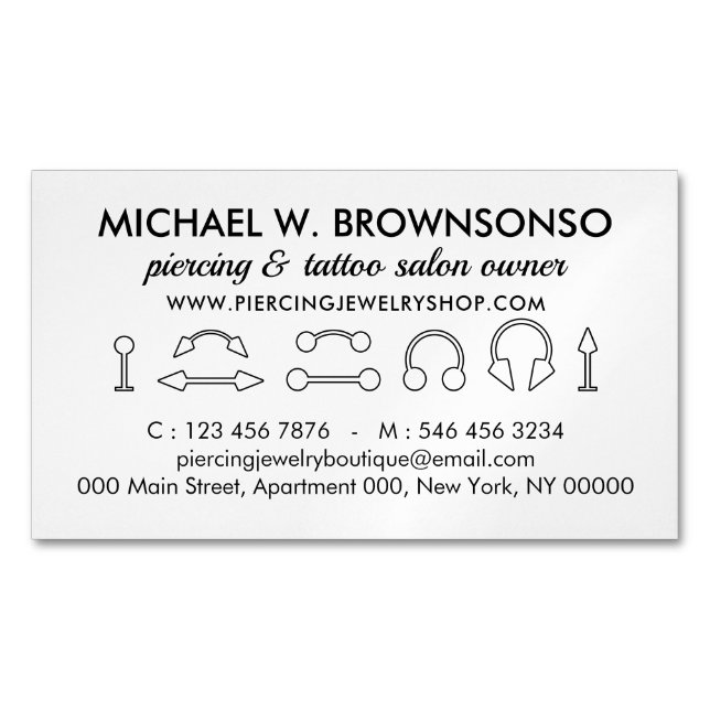 Piercing Jewellery Store Shop Branding Magnetic Business Card (Front)