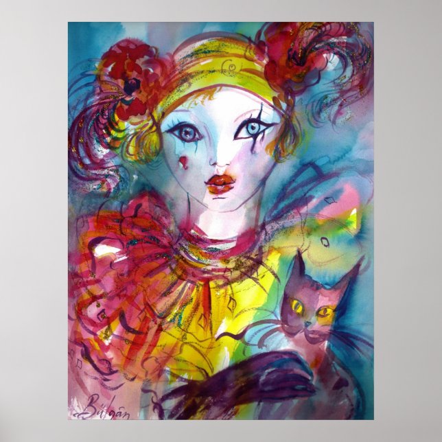 PIERO WITH CAT / Venetian Masquerade Masks Poster (Front)