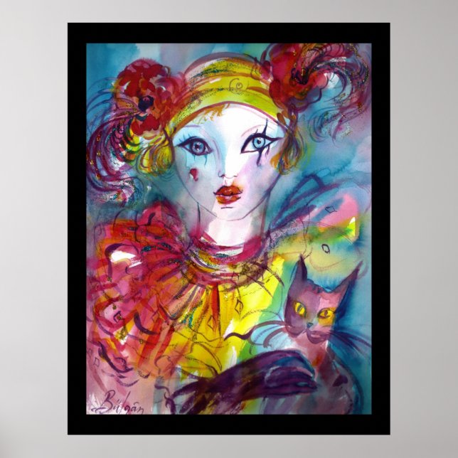 PIERO WITH CAT / Venetian Masquerade Masks Poster (Front)