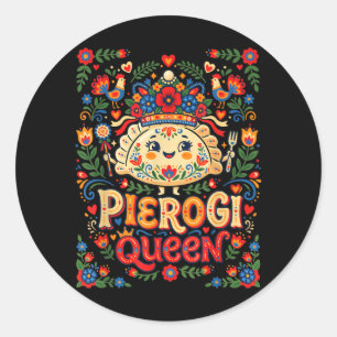Pierogi Queen Polish Folk Art - Cute Wycinanki Classic Round Sticker