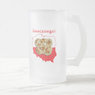 Pierogi Smacznego Polish Map Frosted Glass Beer Mug