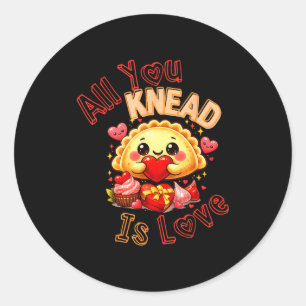 Pierogi valentine's day shirt – knead is love classic round sticker