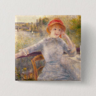 Pierre A Renoir   A. Fournaise at The Grenouillere 15 Cm Square Badge