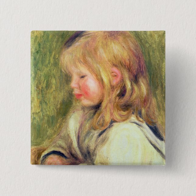 Pierre A Renoir | Child in a White Shirt Reading 15 Cm Square Badge (Front)