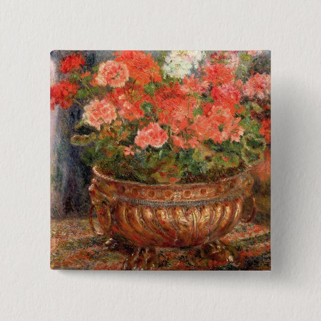 Pierre A Renoir | Geraniums in a Copper Basin 15 Cm Square Badge (Front)