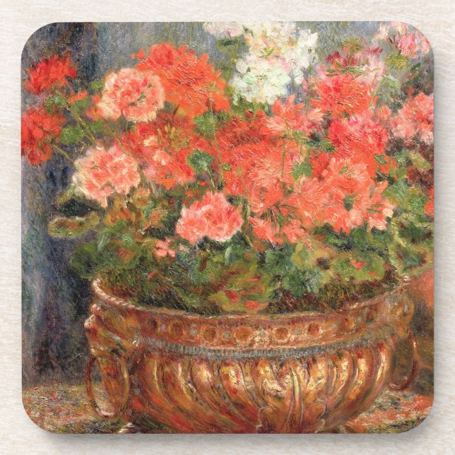 Pierre A Renoir | Geraniums in a Copper Basin Coaster (Front)