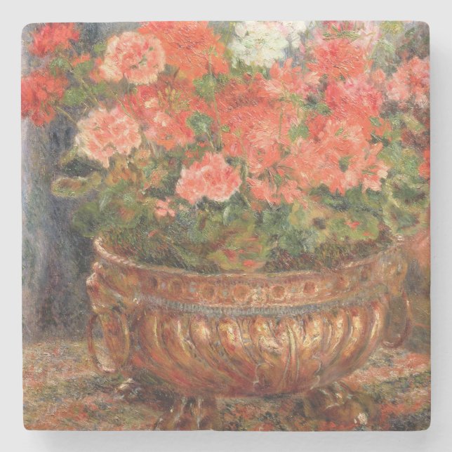 Pierre A Renoir | Geraniums in a Copper Basin Stone Coaster (Front)