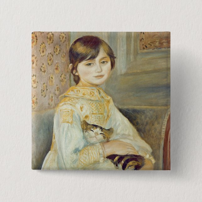 Pierre A Renoir | Julie Manet with Cat 15 Cm Square Badge (Front)
