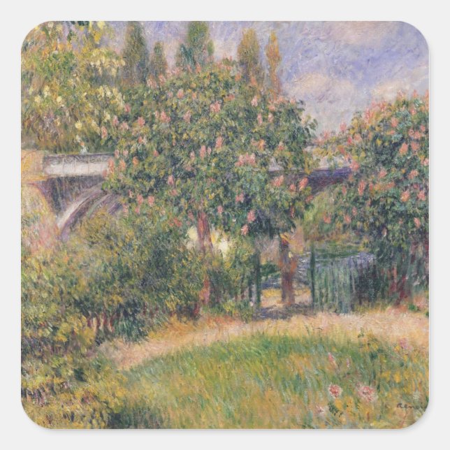 Pierre A Renoir | Railway Bridge at Chatou Square Sticker (Front)