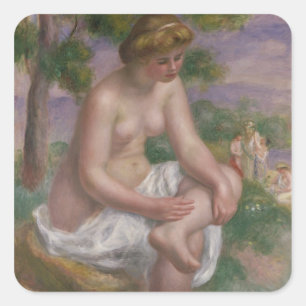 Pierre A Renoir   Seated Bather in a Landscape Square Sticker