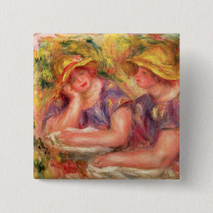 Pierre A Renoir Two women in blue blouses 15 Cm Square Badge