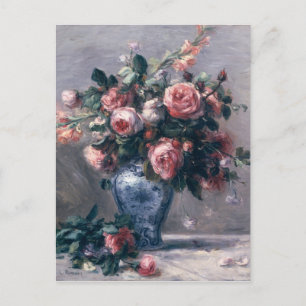 Pierre A Renoir Vase of Roses Postcard