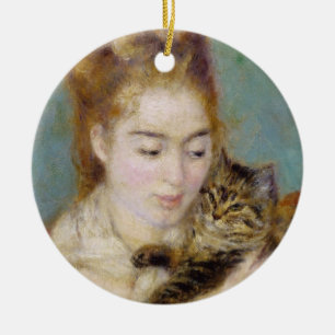 Pierre A Renoir Woman with a Cat Ceramic Tree Decoration