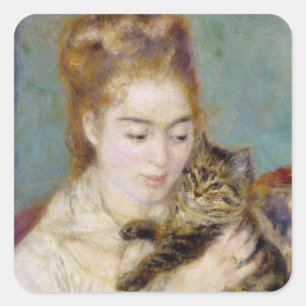 Pierre A Renoir   Woman with a Cat Square Sticker