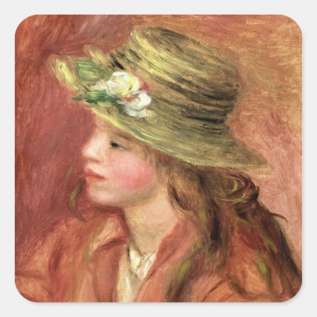 Pierre A Renoir | Young Girl in a Straw Hat Square Sticker (Front)
