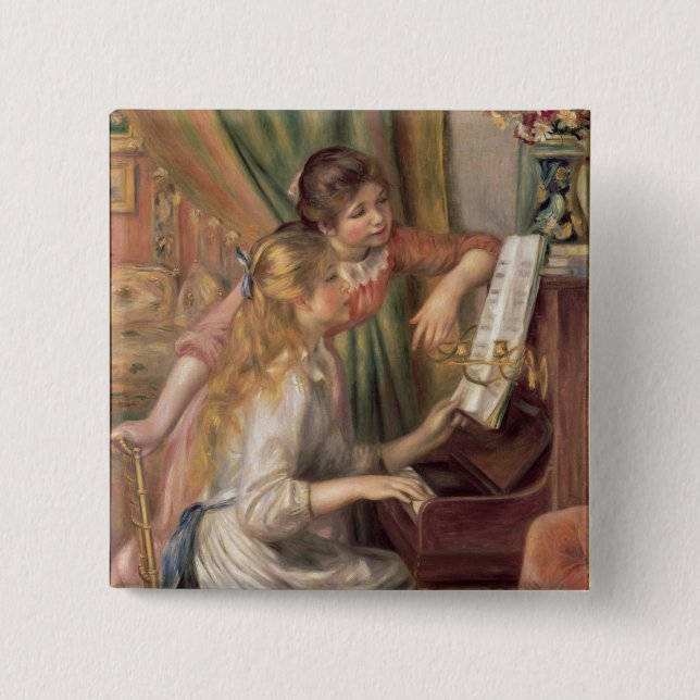 Pierre A Renoir | Young Girls at the Piano 15 Cm Square Badge (Front)