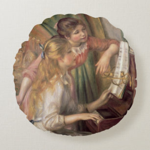 Pierre A Renoir   Young Girls at the Piano Round Cushion