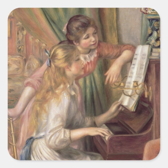 Pierre A Renoir | Young Girls at the Piano Square Sticker (Front)