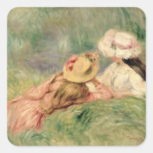 Pierre A Renoir   Young Girls on the River Bank Square Sticker
