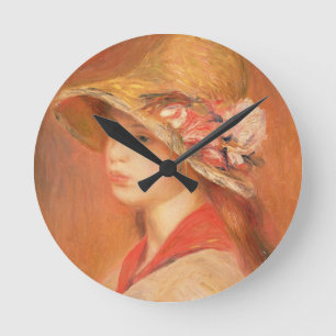 Pierre A Renoir Young Woman in a Hat Round Clock