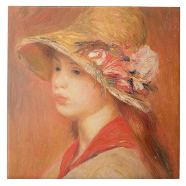 Pierre A Renoir | Young Woman in a Hat Tile (Front)