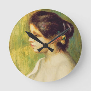 Pierre A Renoir Young Woman with Flowers at Ear Round Clock