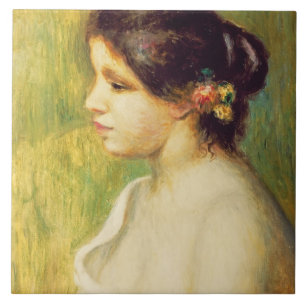 Pierre A Renoir   Young Woman with Flowers at Ear Tile