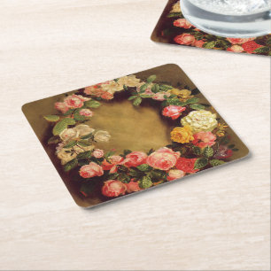 Pierre-Auguste Renoir - Crown of Roses  Square Paper Coaster