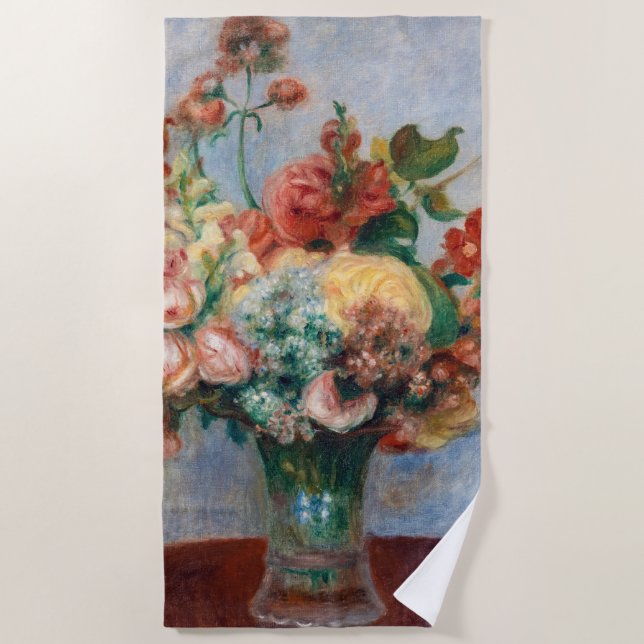 Pierre-Auguste Renoir - Flowers in a Vase Beach Towel (Front)