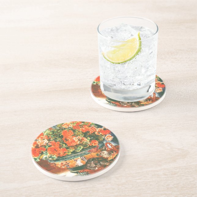 Pierre-Auguste Renoir Geraniums And Cats   Coaster (Side)