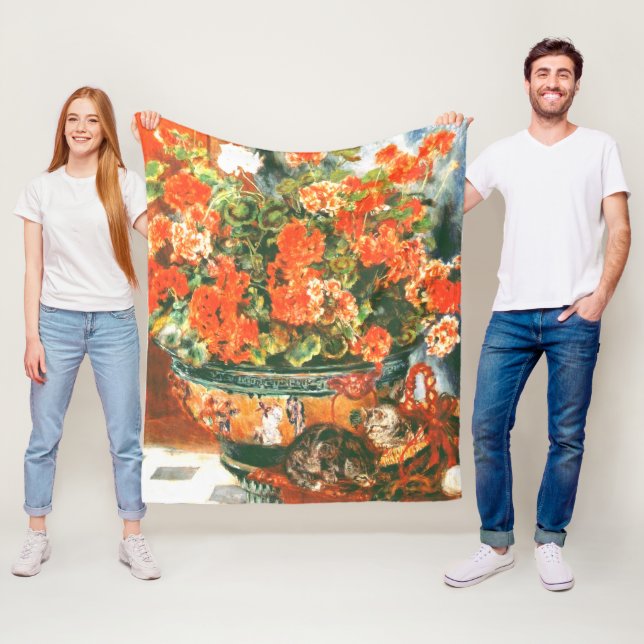 Pierre-Auguste Renoir Geraniums And Cats  Fleece Blanket (In Situ)