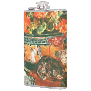 Pierre-Auguste Renoir Geraniums And Cats    Hip Flask