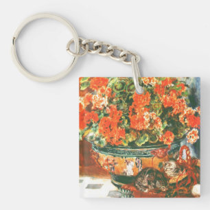 Pierre-Auguste Renoir Geraniums And Cats Key Ring