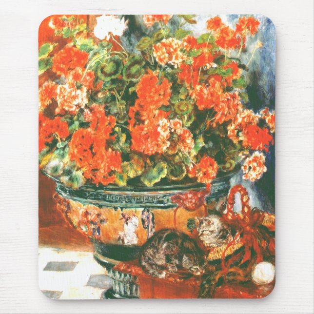 Pierre-Auguste Renoir Geraniums And Cats     Mouse Mat (Front)