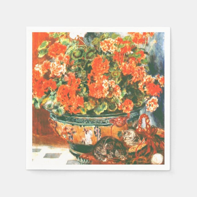 Pierre-Auguste Renoir Geraniums And Cats    Napkin (Front)