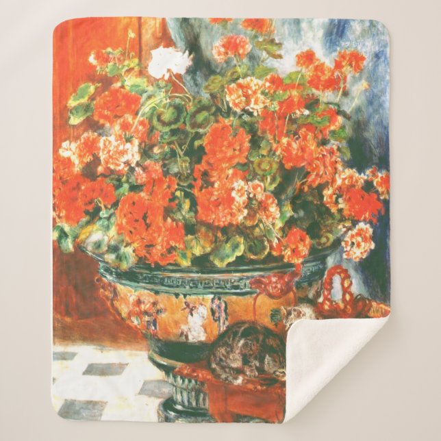 Pierre-Auguste Renoir Geraniums And Cats   Sherpa Blanket (Front)