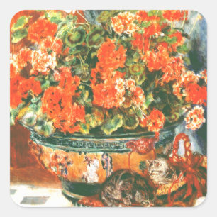 Pierre-Auguste Renoir Geraniums And Cats Square Sticker