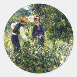 Pierre-Auguste Renoir Painting, Picking Flowers, Classic Round Sticker