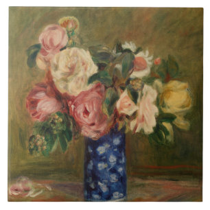 Pierre Auguste Renoir Pink Blue Bouquet of Roses Tile