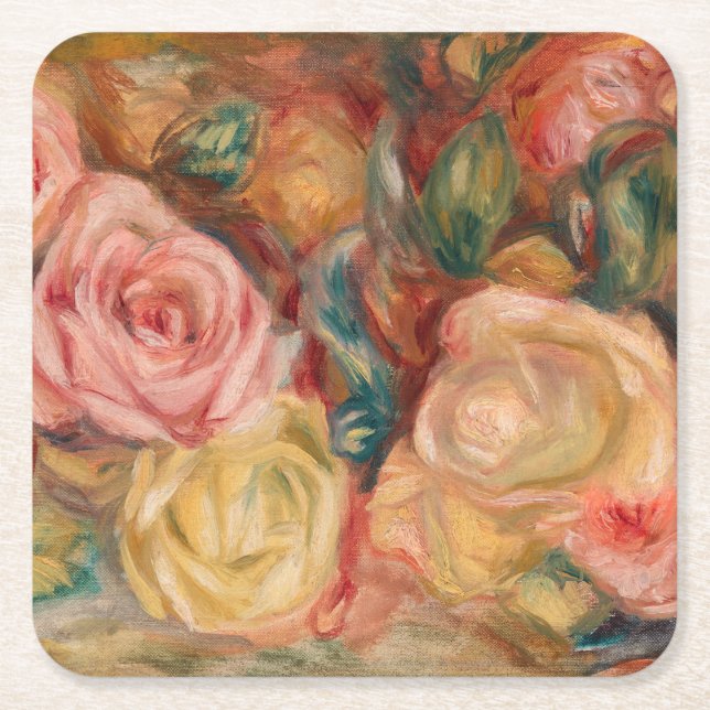 Pierre-Auguste Renoir - Roses Square Paper Coaster (Front)