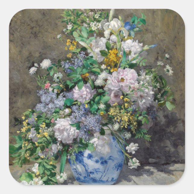Pierre-Auguste Renoir - Spring Bouquet Square Sticker (Front)