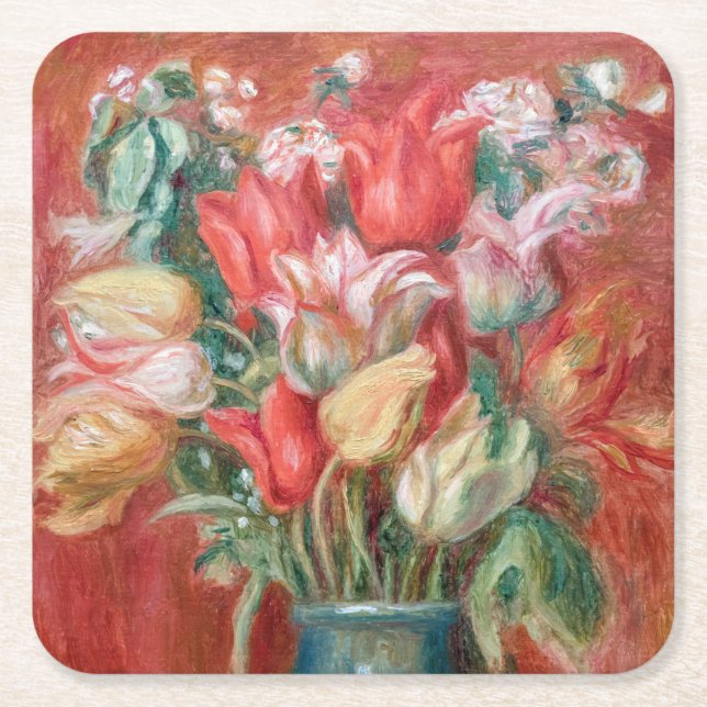 Pierre-Auguste Renoir - Tulip Bouquet Square Paper Coaster (Front)