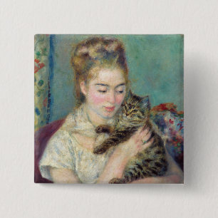 Pierre-Auguste Renoir - Woman with a Cat 15 Cm Square Badge