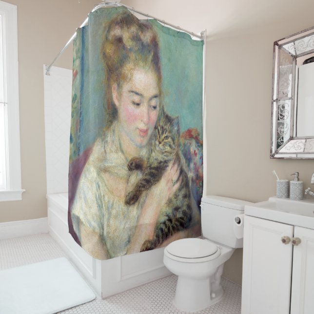 Pierre-Auguste Renoir - Woman with a Cat Shower Curtain (In Situ)