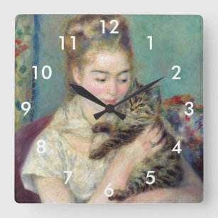Pierre-Auguste Renoir - Woman with a Cat Square Wall Clock