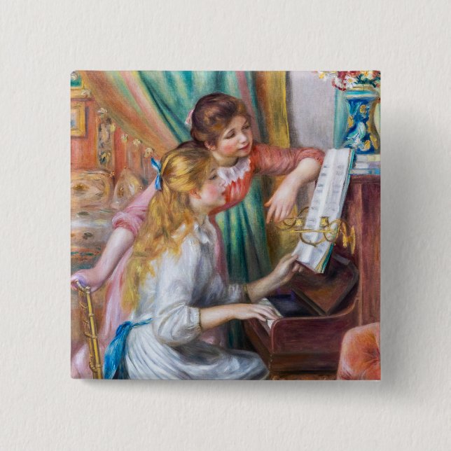 Pierre Auguste Renoir - Young Girls at the Piano 15 Cm Square Badge (Front)