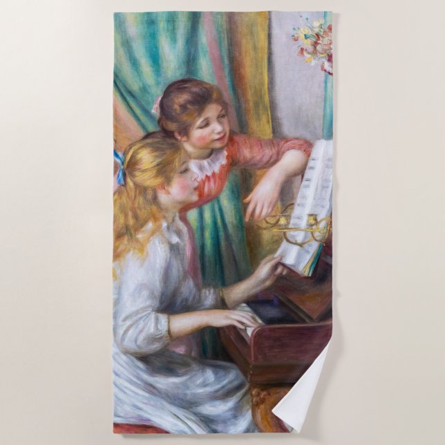 Pierre Auguste Renoir - Young Girls at the Piano Beach Towel (Front)