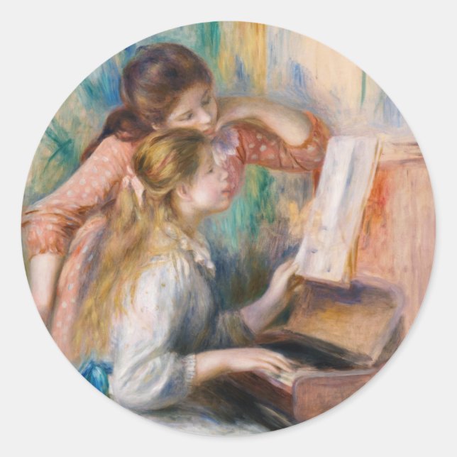 Pierre Auguste Renoir - Young Girls at the Piano Classic Round Sticker (Front)