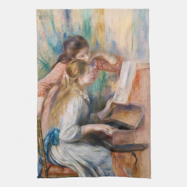 Pierre Auguste Renoir - Young Girls at the Piano Tea Towel (Vertical)